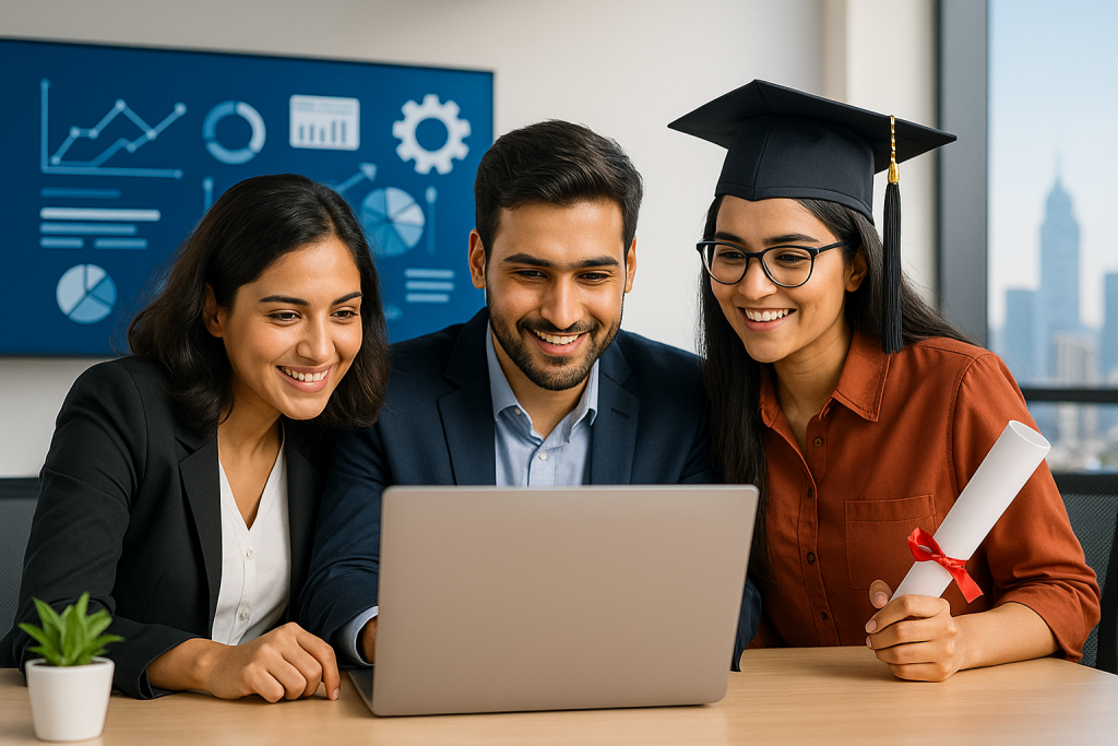 students are seraching their exam results after doing mba in digital marketing colleges in bangalore