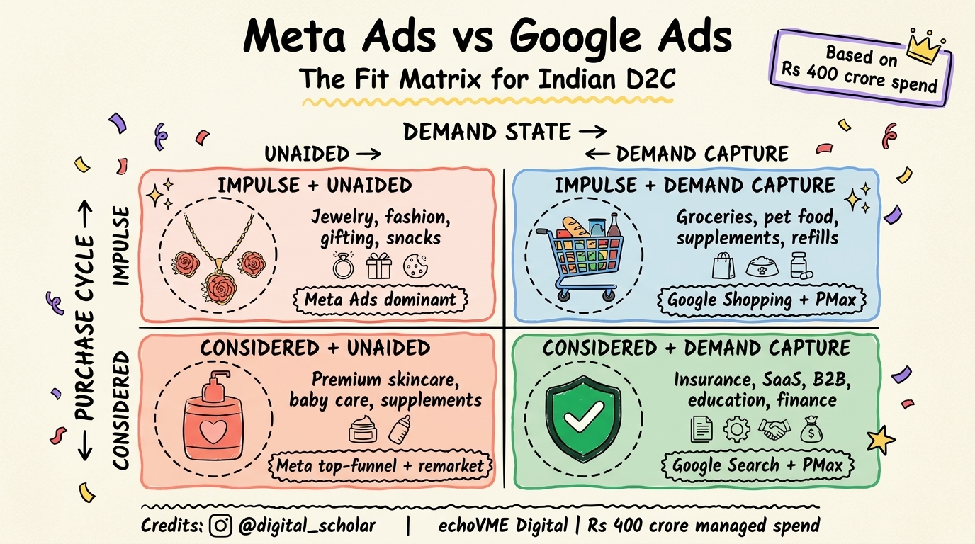 Meta Ads vs Google Ads Fit Matrix for Indian D2C