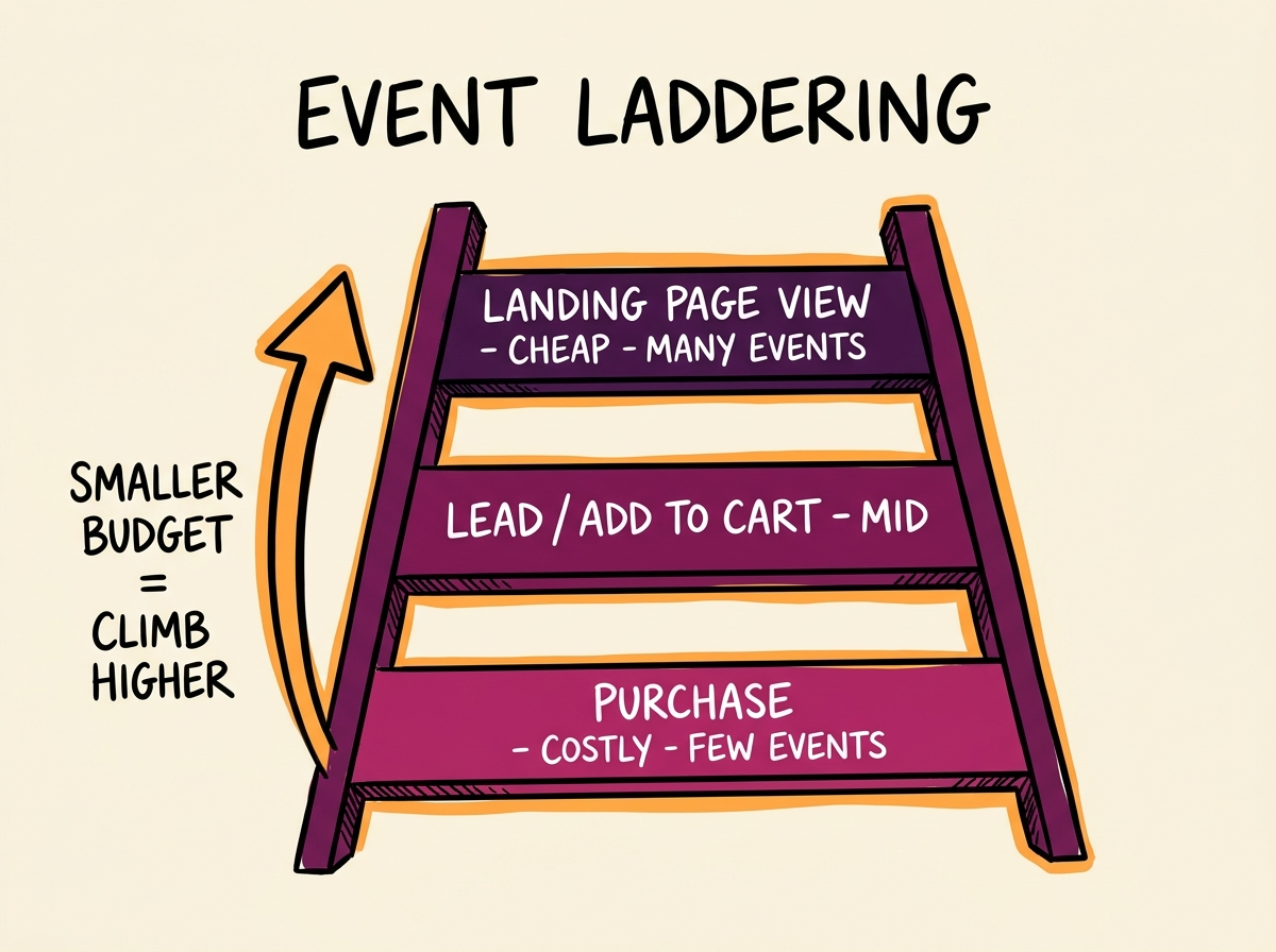 Event laddering for the Meta ads learning phase: climb to cheaper events on a smaller budget