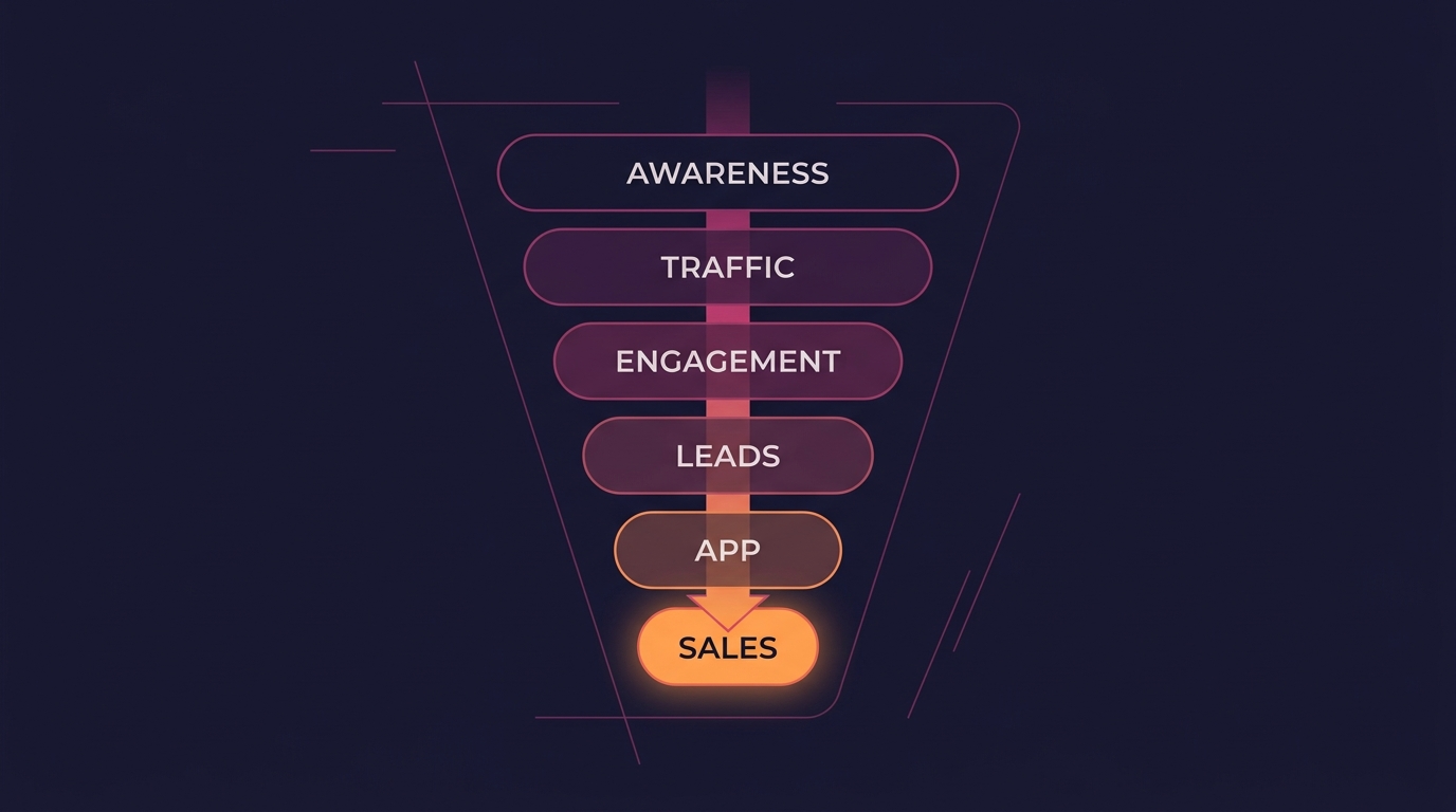 Which Meta Ads objective to choose: six objectives decision funnel, Digital Scholar