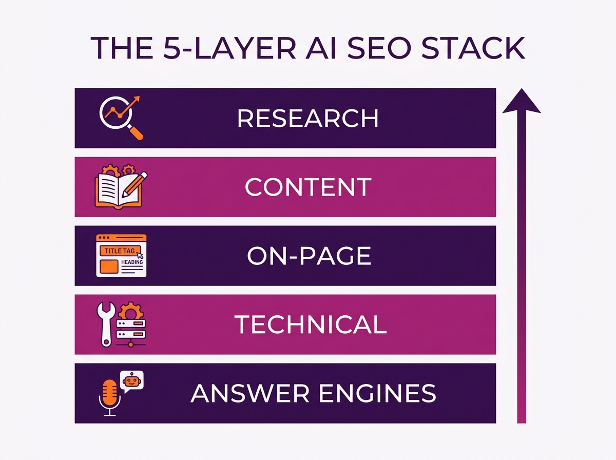 The 5-Layer AI SEO Stack framework by Digital Scholar