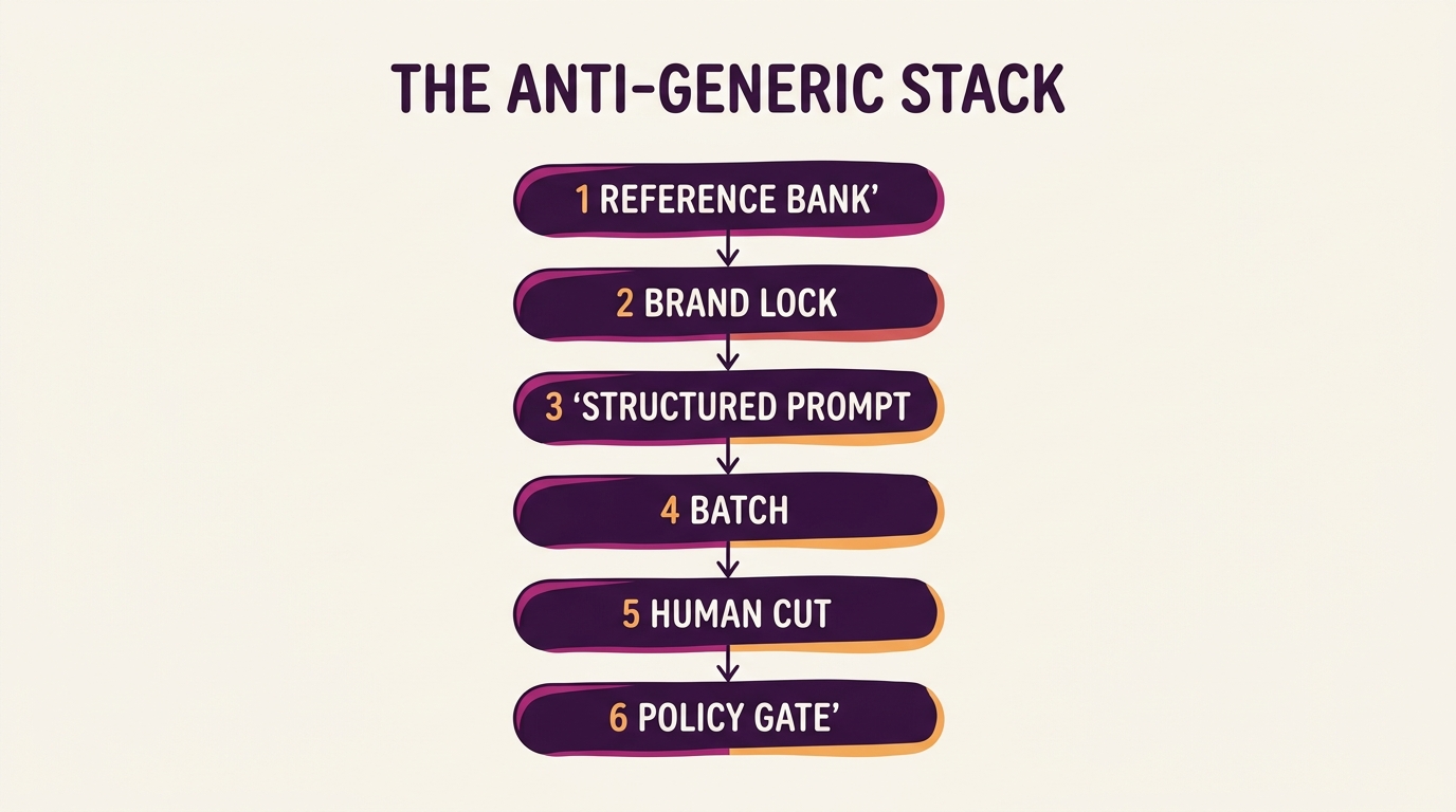 The Anti-Generic Stack, six-layer AI ad creative pipeline for Meta Ads
